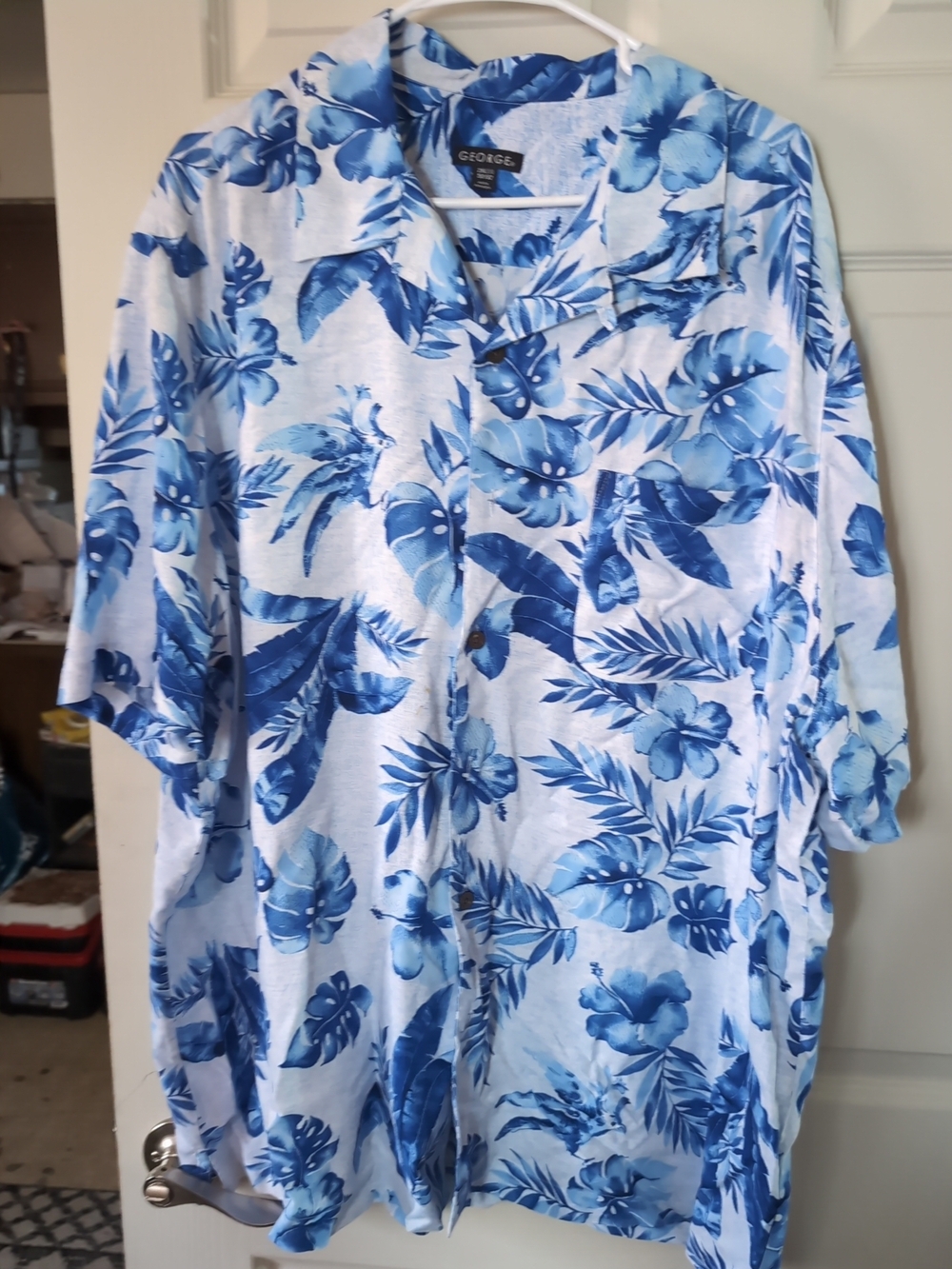 George Blue Hawaiian Floral Button-Up Shirt
